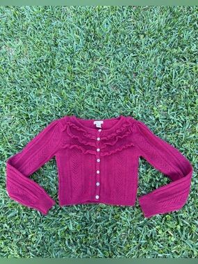 Topin Angora Wool Blend Ruffle Cardigan Raspberry Pink Grandmacore Coquette S